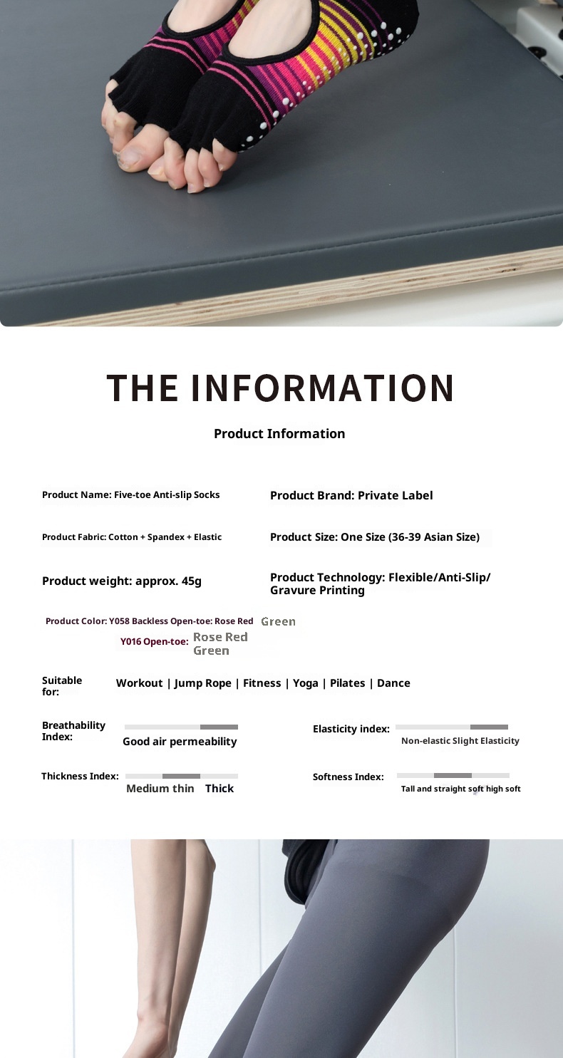 001 Pilates Women Professional Non-Slip Open Sports Fitness Toe Separator Striped Yoga Socks In Stock Wholesale_voghion.com