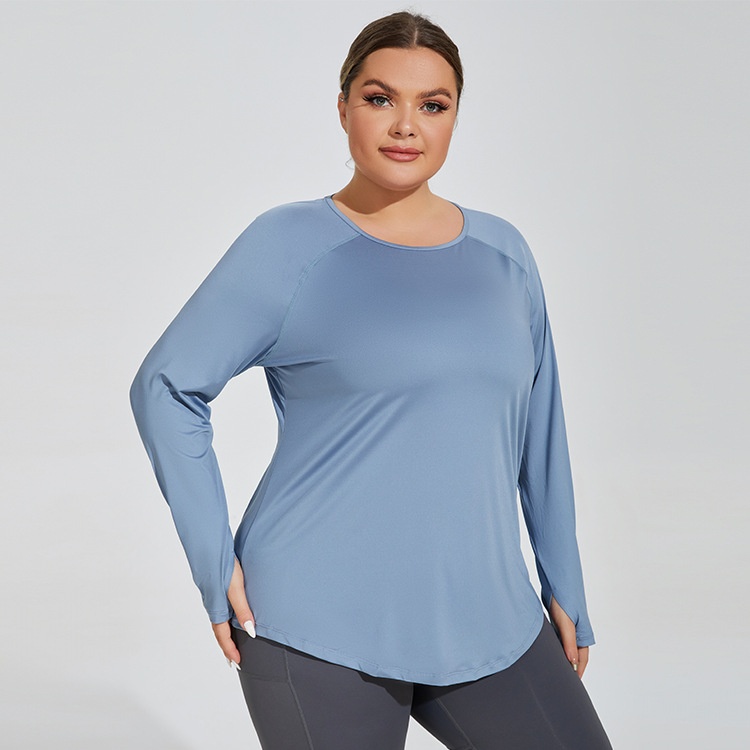 ActiveGo ActiveGo Plus Size Loose Fit Hip-Covering Yoga Shirt Slimming Mesh Back Traspirante Manica Lunga Running Fitness Top Abbigliamento Sportivo Per_voghion.com