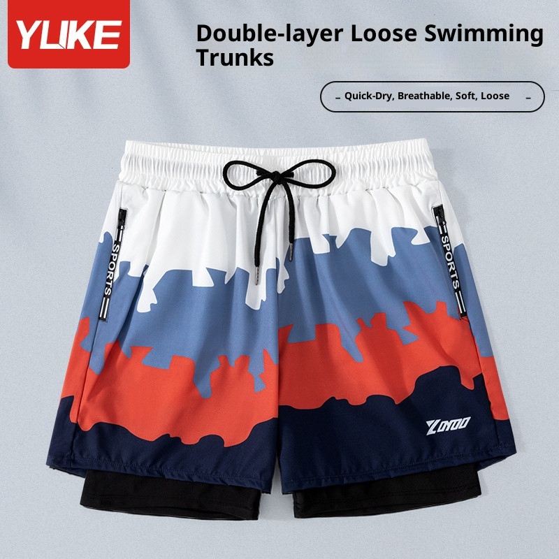 001 Men's Swim Trunks Anti-Embarrassment New Professional Boxer Five-Point Swimsuit Set Beach Adult Swimming Gear_voghion.com