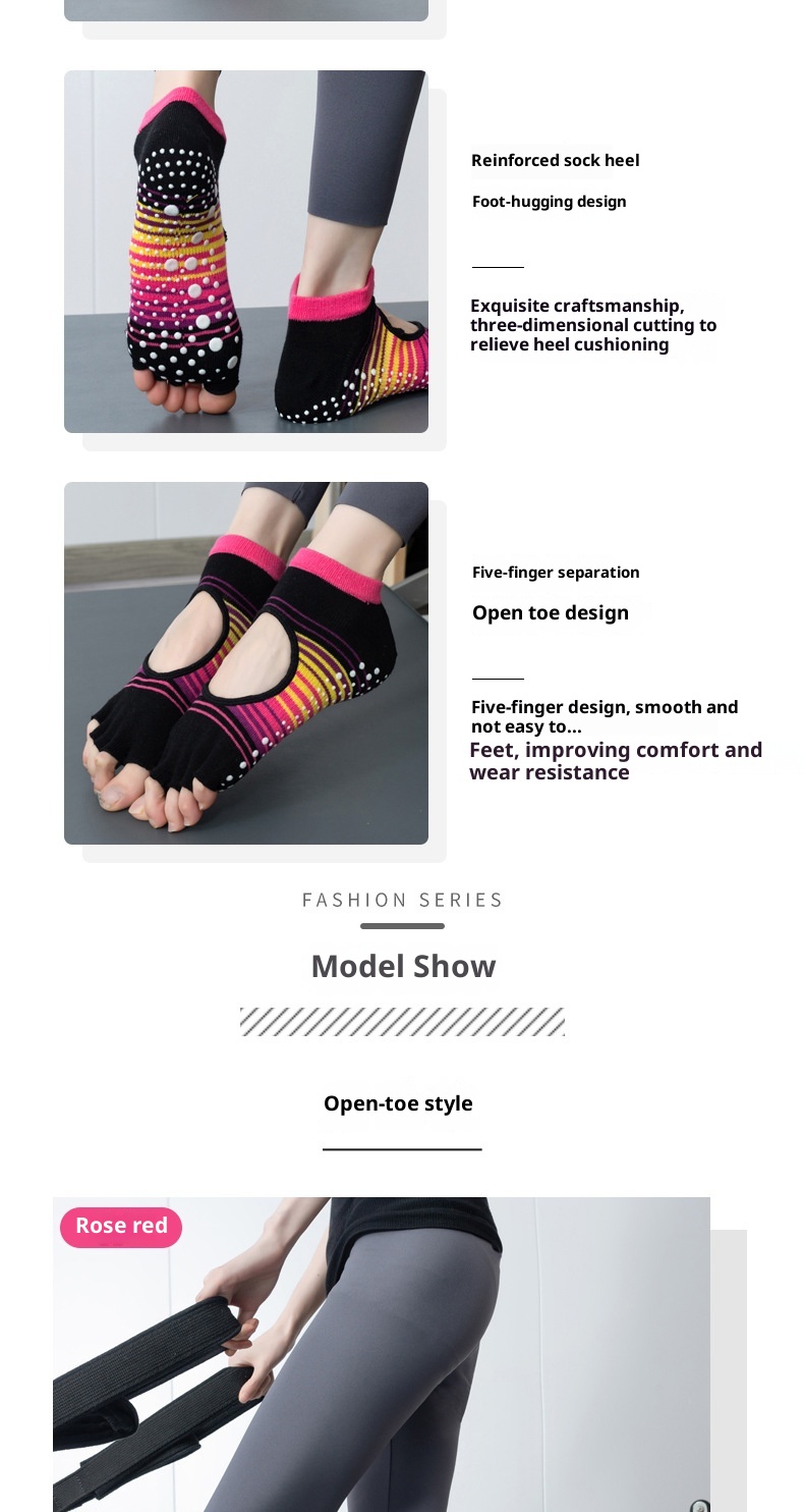 001 Pilates Women Professional Non-Slip Open Sports Fitness Toe Separator Striped Yoga Socks In Stock Wholesale_voghion.com