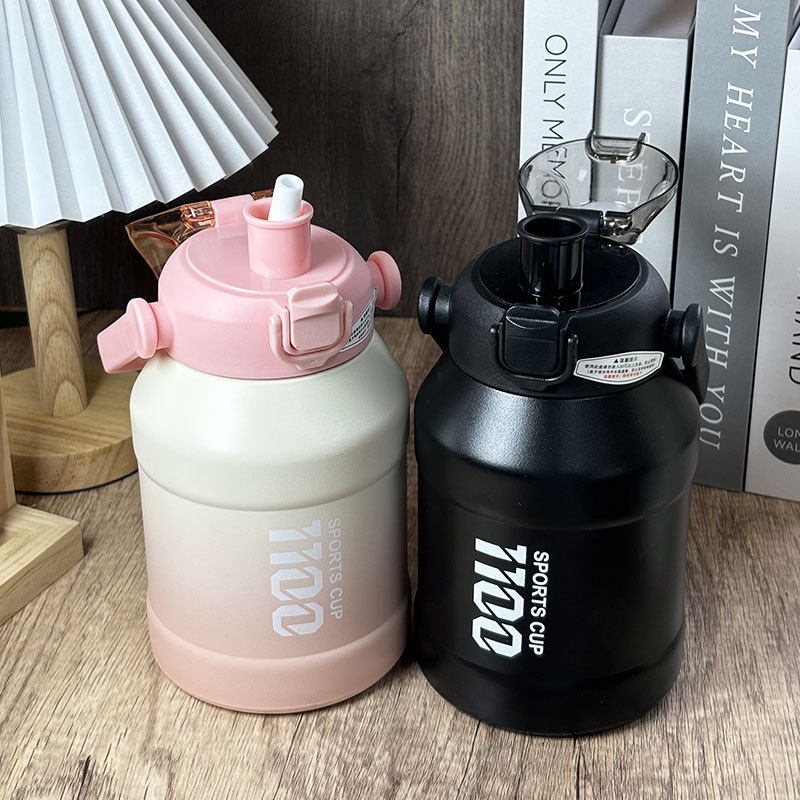 001 Borraccia termica in acciaio inossidabile di grande capacità con cannuccia per sport all'aperto, portatile, fitness, thermos_voghion.com