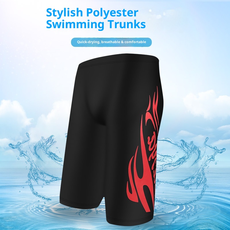 001 Baiya Men's Swimming Quick-Dry Adult Large Size Boxer Fashion Polyester Five-Point Hot Spring Anti-Embarrassment Swim_voghion.com