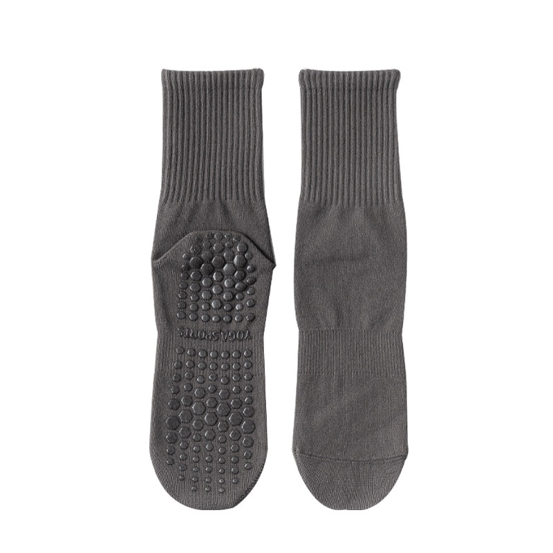 Chaussettes de sport professionnelles en pur coton, mi-mollet, pour femmes, idéales pour le yoga, l'automne et l'hiver. 001 Yoga, mi-mollet, fitness, danse, pilates, antidérapantes._voghion.com