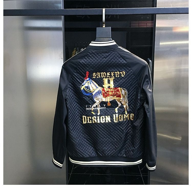 ActiveGo ActiveGo Giacca da baseball da uomo europea di alta qualità con patchwork ricamato, imbottita e calda, autunno 2023_voghion.com