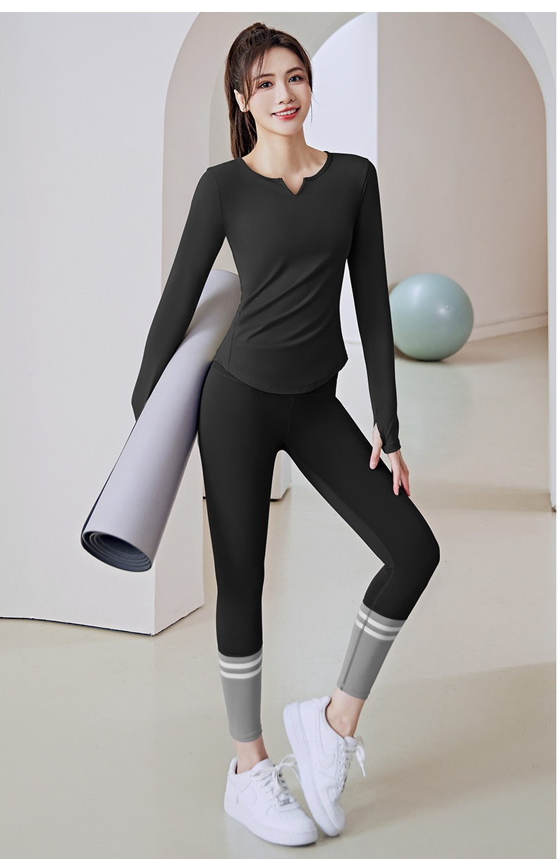ActiveGo ActiveGo Cross-Border V-Neck Sleeve Yoga Wear Tummy Control Butt Lift Slim Fit Patchwork Long Outdoor Running Sports Fitness_voghion.com