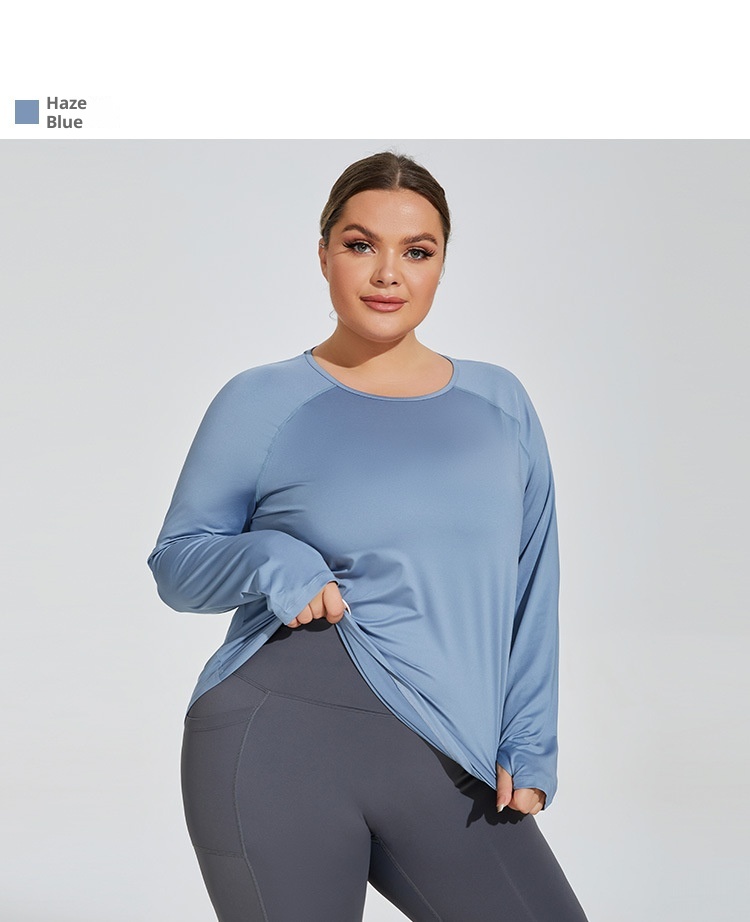 ActiveGo ActiveGo Plus Size Loose Fit Hip-Covering Yoga Shirt Slimming Mesh Back Traspirante Manica Lunga Running Fitness Top Abbigliamento Sportivo Per_voghion.com
