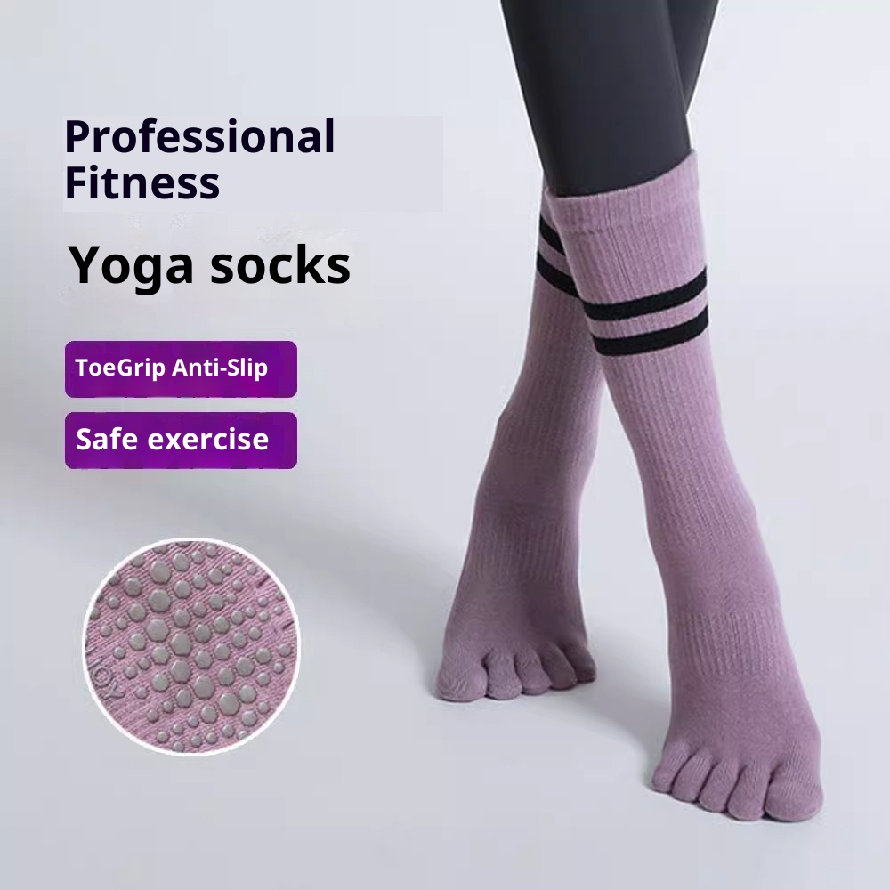 Chaussettes de yoga professionnelles Five-Finger Yoga antidérapantes mi-mollet pour le sport en salle, le Pilates, l'automne et l'hiver, chaudes et chaudes, idéales pour la danse au sol._voghion.com