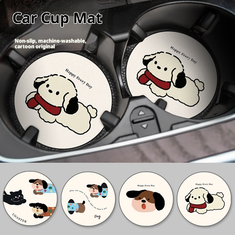 Petit porte-gobelet universel en cuir avec fente de rangement et motif teckel Small Deng, décoration intérieure de voiture_voghion.com