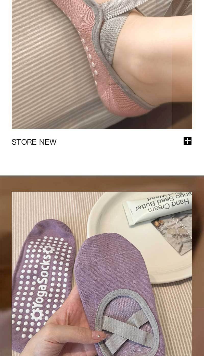 Chaussettes de sport pour femmes, modèle Yoga Pilates 001, fines, en coton, antidérapantes, sans déport du talon, idéales pour le sport et le fitness._voghion.com