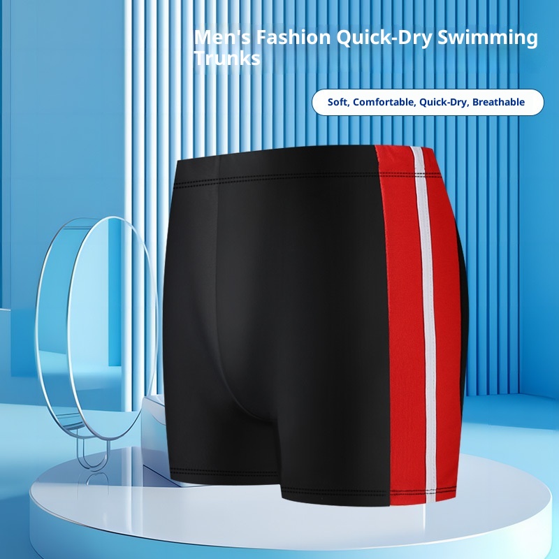 001 Men's Swim Trunks Anti-Embarrassment Adult Sports Plus Size Fashion Color Block Quick-Dry Beach Boxer Shorts_voghion.com