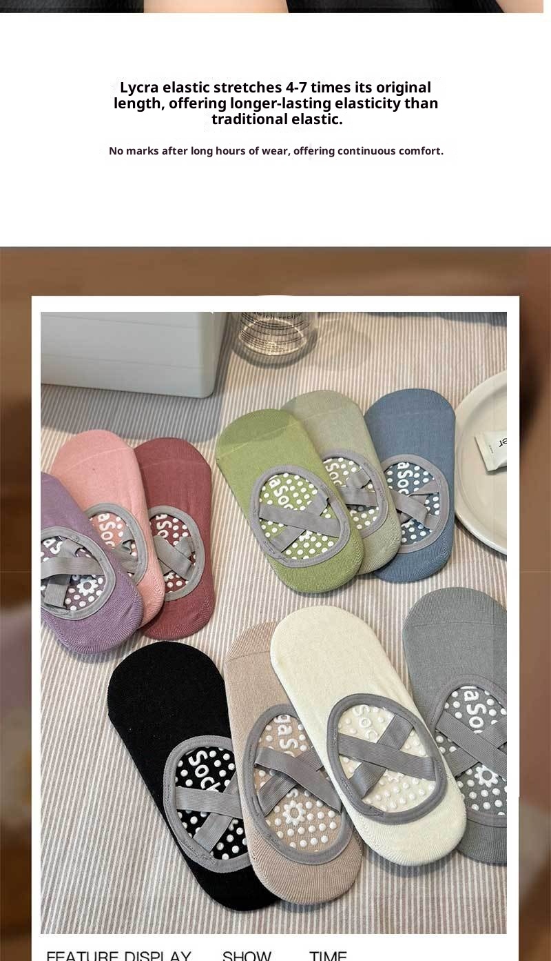 Chaussettes de sport pour femmes, modèle Yoga Pilates 001, fines, en coton, antidérapantes, sans déport du talon, idéales pour le sport et le fitness._voghion.com