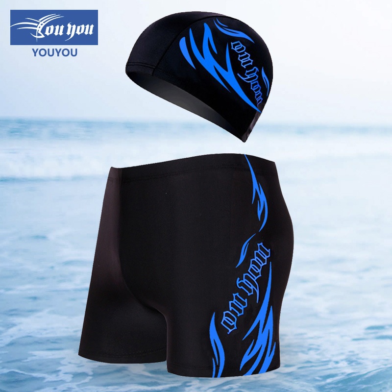 001 Youyou Plus Size Boxer Swim For Men Adult Swimming Trunks Flame Style Quick-Dry Set_voghion.com