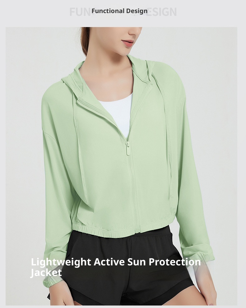 ActiveGo ActiveGo Abbigliamento estivo da donna, pantaloncini sportivi da yoga con cappuccio, giacca in pelle con protezione solare UV UPF50+ per esterni_voghion.com