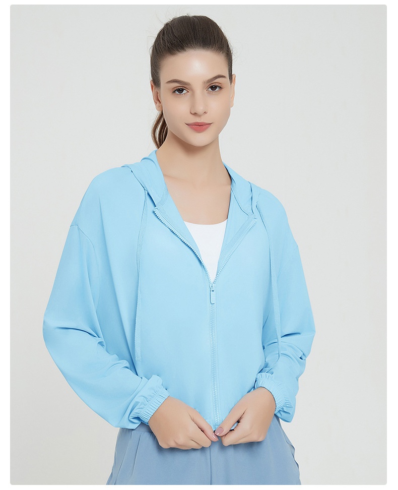 ActiveGo ActiveGo Abbigliamento estivo da donna, pantaloncini sportivi da yoga con cappuccio, giacca in pelle con protezione solare UV UPF50+ per esterni_voghion.com