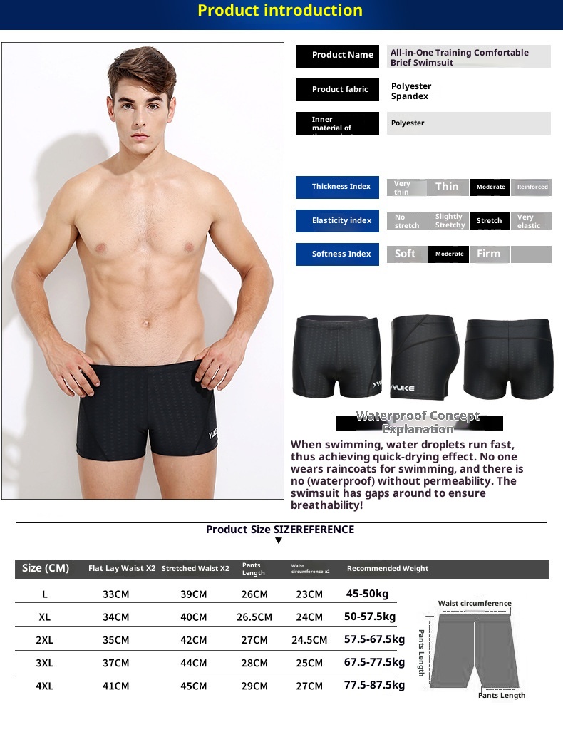 001 Yuke Swim Nouveau Boxer Taille L Maillot de bain Homme avec Bonnet de Bain pour Source Chaude_voghion.com