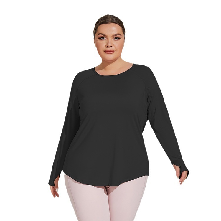 ActiveGo ActiveGo Plus Size Loose Fit Hip-Covering Yoga Shirt Slimming Mesh Back Traspirante Manica Lunga Running Fitness Top Abbigliamento Sportivo Per_voghion.com