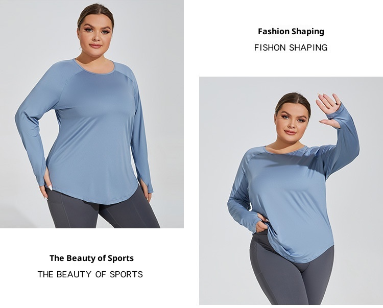 ActiveGo ActiveGo Plus Size Loose Fit Hip-Covering Yoga Shirt Slimming Mesh Back Traspirante Manica Lunga Running Fitness Top Abbigliamento Sportivo Per_voghion.com