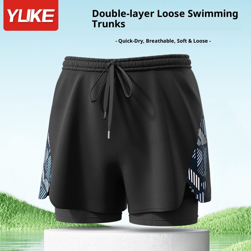001 Yuke Herren Badehose, doppellagig, schnelltrocknend, professionell, Anti-Peinlichkeits-Badehose, neue große Größe, lockerer Schnitt, Sonnenschutz_voghion.com
