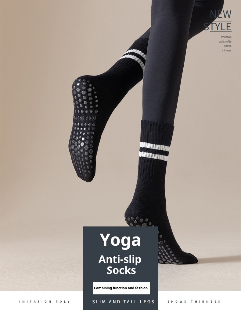001 Yoga Mid-Calf Cotton Non-Slip Silicone Indoor Fitness Anti-Pilling Pilates Women Sports Socks_voghion.com