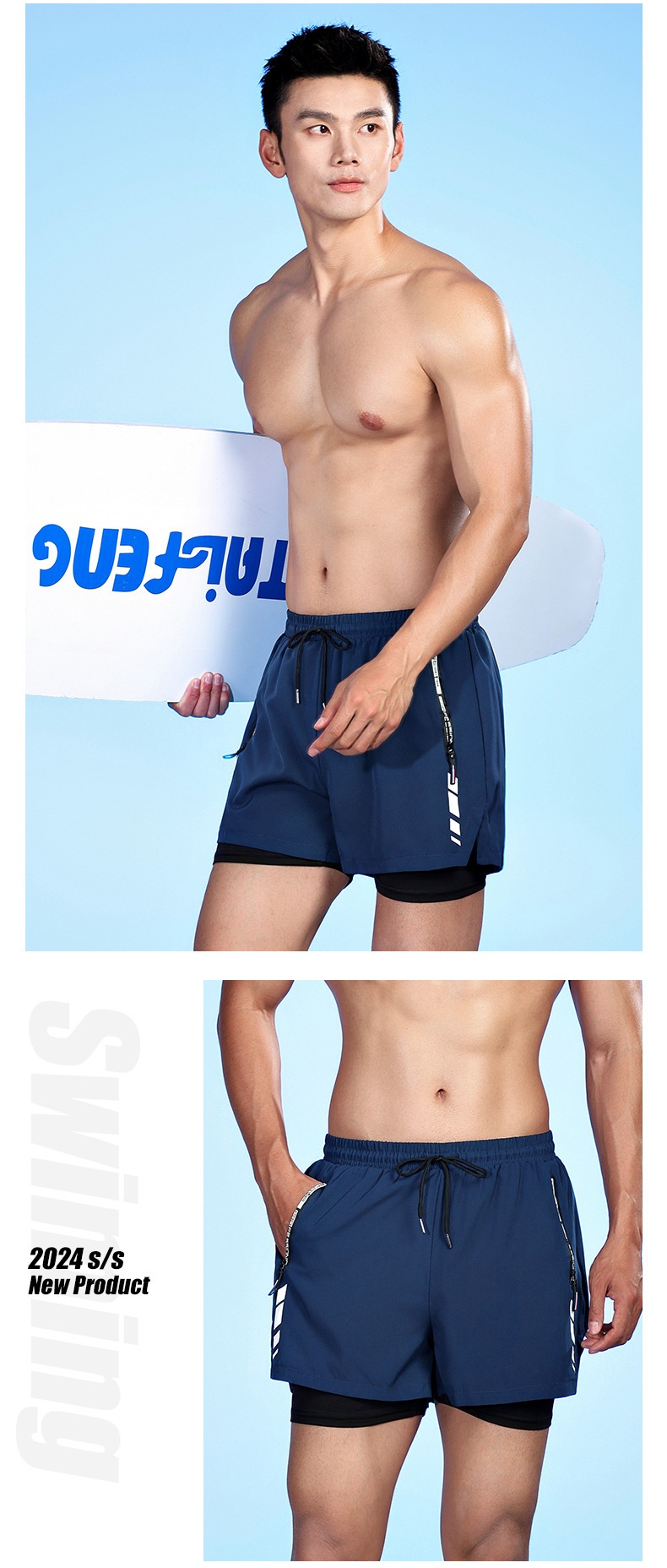 001 Badehose Herren Boxer Fünf-Punkt-Badeanzug-Set Anti-Peinlichkeiten Neue professionelle Strand-Schwimmbekleidung für Erwachsene_voghion.com