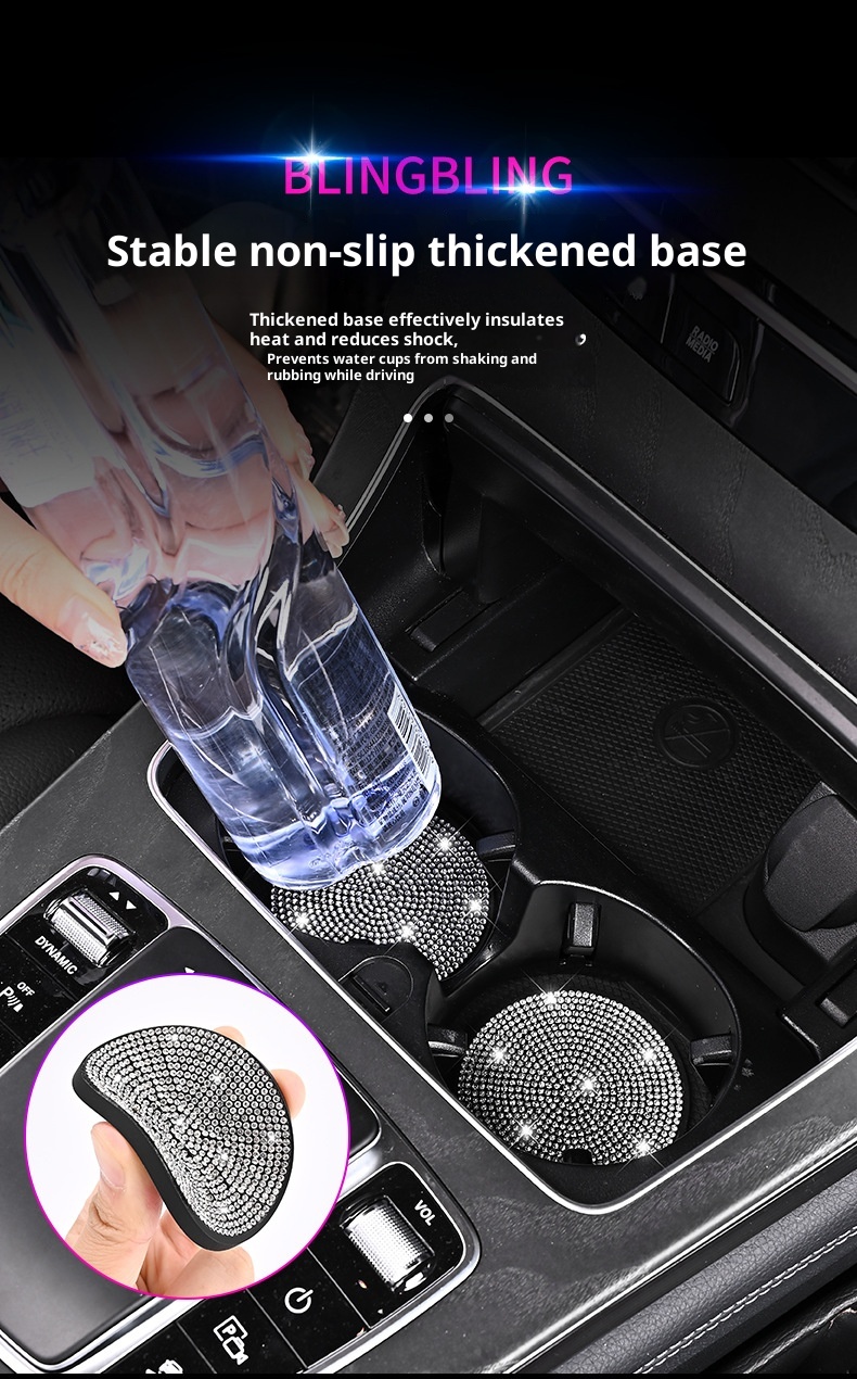 Small Deng Small Deng Cross-Border Exclusive With Rhinestones, Mat, Creative Car Anti-Slip Silicone Rhinestone Cup Mat_voghion.com