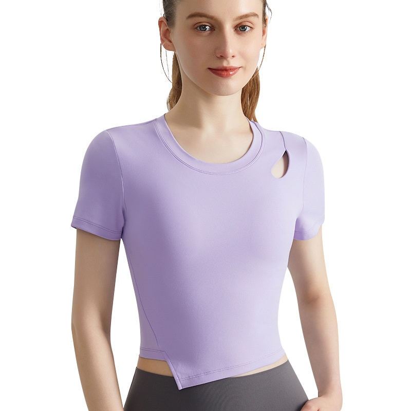 ActiveGo ActiveGo Maglietta estiva ad asciugatura rapida per yoga, manica corta con imbottitura fissa sul petto, scollo rotondo, vestibilità aderente, per corsa, sport e pilates all'aperto_voghion.com