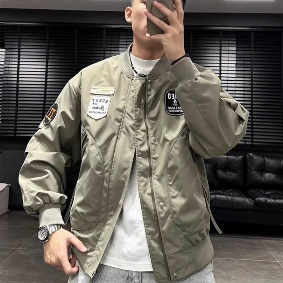 Giacca da baseball da uomo ActiveGo ActiveGo autunno stile americano, alla moda, casual, ricamata, nuova di zecca, da pilota, elegante_voghion.com