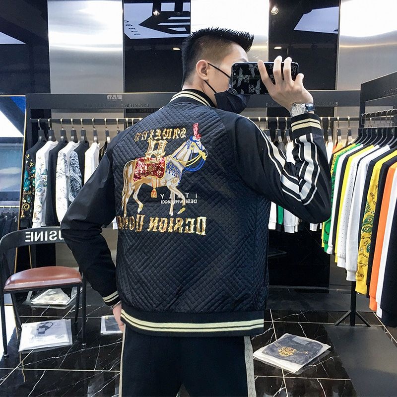 ActiveGo ActiveGo Giacca da baseball da uomo europea di alta qualità con patchwork ricamato, imbottita e calda, autunno 2023_voghion.com