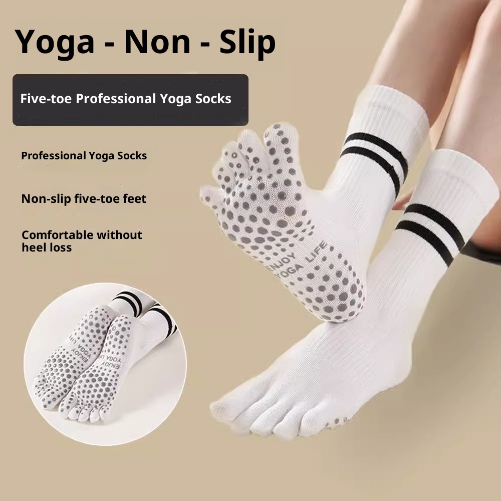 Chaussettes de yoga professionnelles Five-Finger Yoga antidérapantes mi-mollet pour le sport en salle, le Pilates, l'automne et l'hiver, chaudes et chaudes, idéales pour la danse au sol._voghion.com