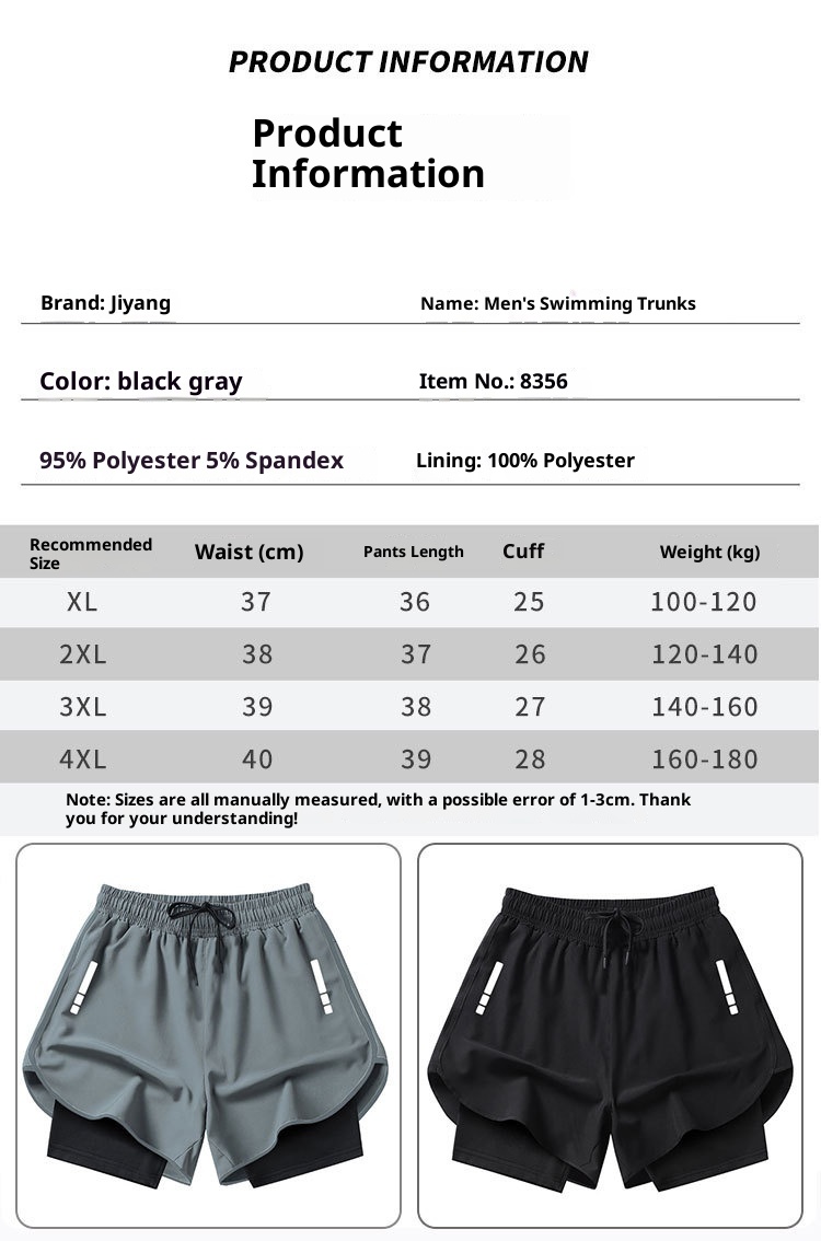 001 New Men's Trunks Double Layer Anti-Embarrassment Quick-Dry Plus Size Boxer Adult Swimwear Beach Shorts Swimming Gear_voghion.com
