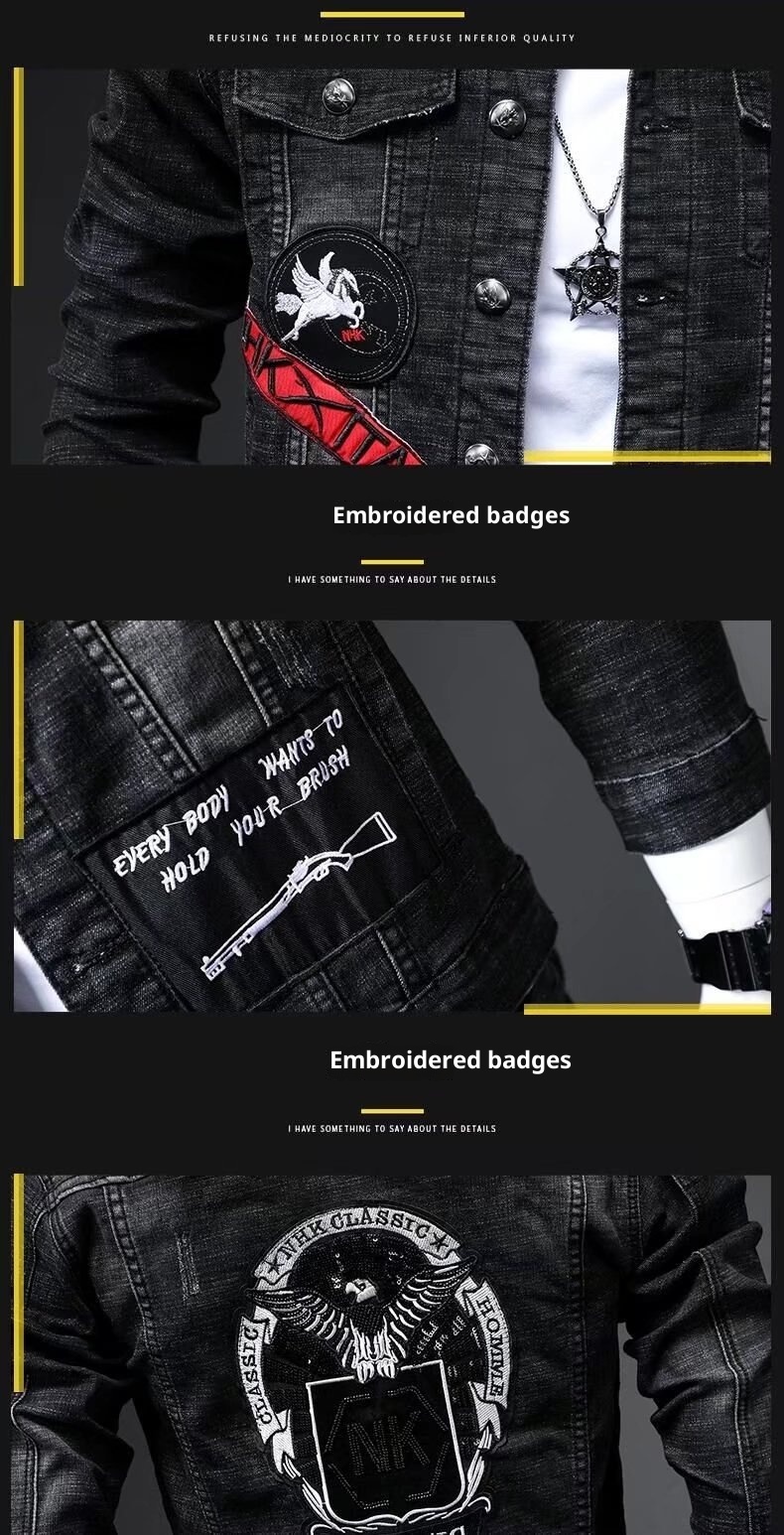 Chaqueta vaquera de estilo europeo ActiveGo para hombre, tendencia primavera otoño 2022, retro, ajustada, elástica, de marca, bordada_voghion.com