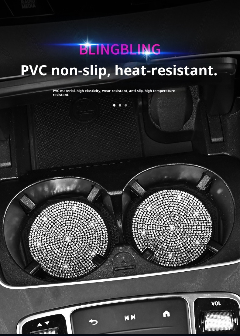 Small Deng Small Deng Cross-Border Exclusive With Rhinestones, Mat, Creative Car Anti-Slip Silicone Rhinestone Cup Mat_voghion.com