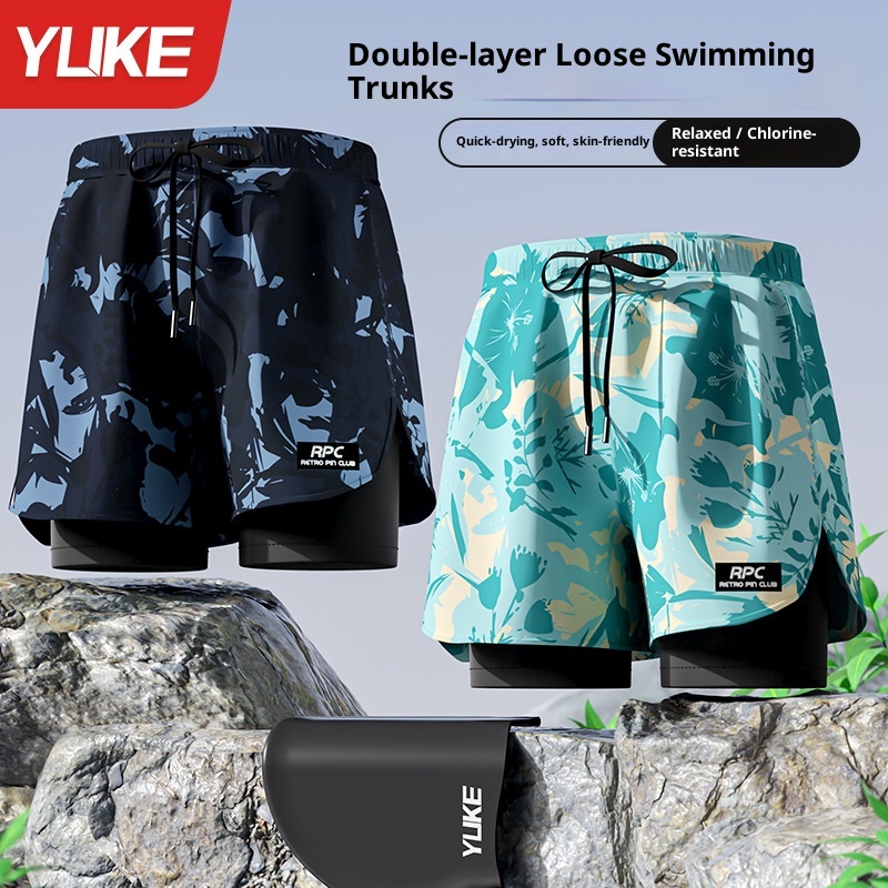 Maillot de bain une pièce double couche pour homme, style boxer, cinq points, anti-gêne, équipement de natation professionnel pour adultes._voghion.com