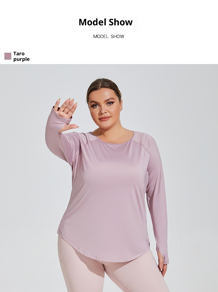 ActiveGo ActiveGo Plus Size Loose Fit Hip-Covering Yoga Shirt Slimming Mesh Back Traspirante Manica Lunga Running Fitness Top Abbigliamento Sportivo Per_voghion.com