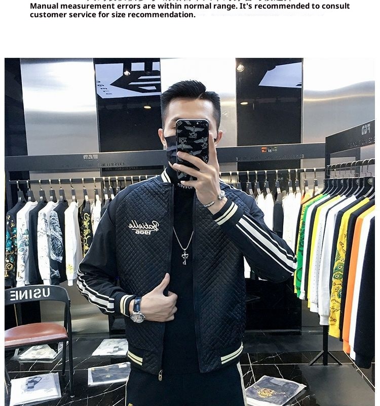 ActiveGo ActiveGo Giacca da baseball da uomo europea di alta qualità con patchwork ricamato, imbottita e calda, autunno 2023_voghion.com