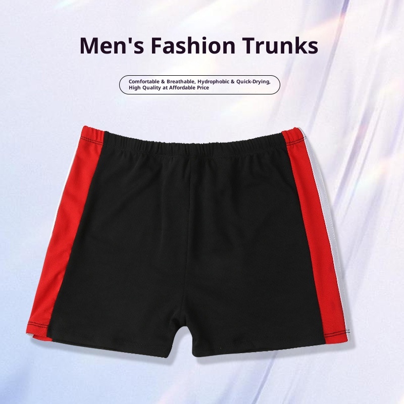 001 Men's Swim Trunks Anti-Embarrassment Adult Sports Plus Size Fashion Color Block Quick-Dry Beach Boxer Shorts_voghion.com
