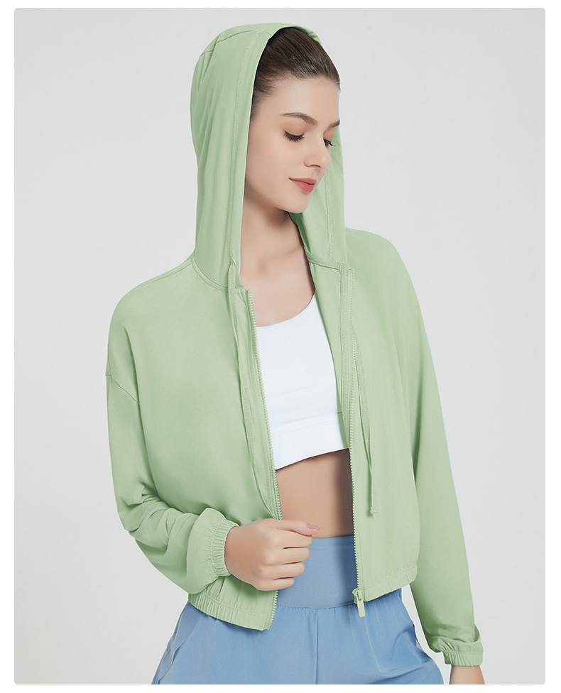 ActiveGo ActiveGo Abbigliamento estivo da donna, pantaloncini sportivi da yoga con cappuccio, giacca in pelle con protezione solare UV UPF50+ per esterni_voghion.com