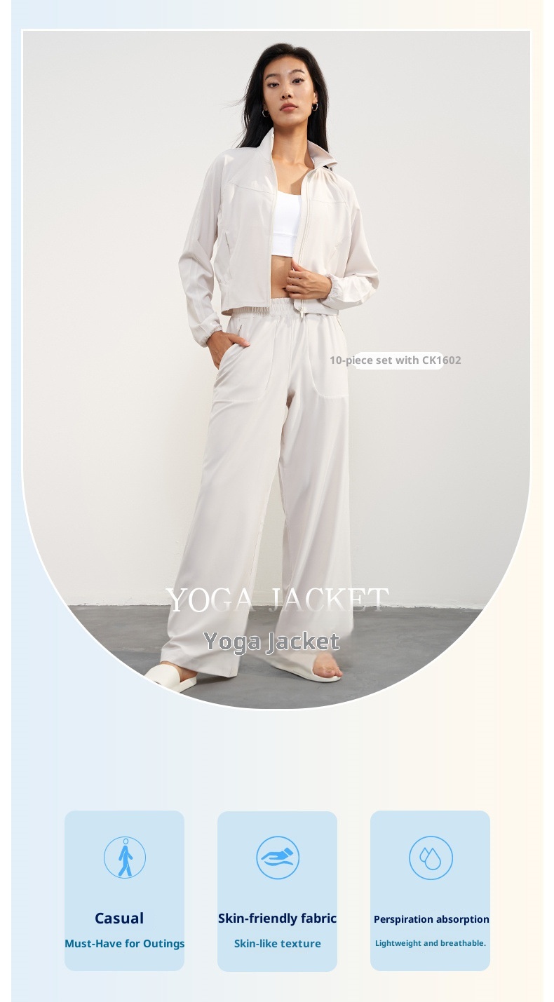 Chemise d'été ActiveGo UPF50+ à col montant tissée pour femme, veste courte amincissante de protection solaire pour l'extérieur, vêtements de sport amples pour le yoga_voghion.com