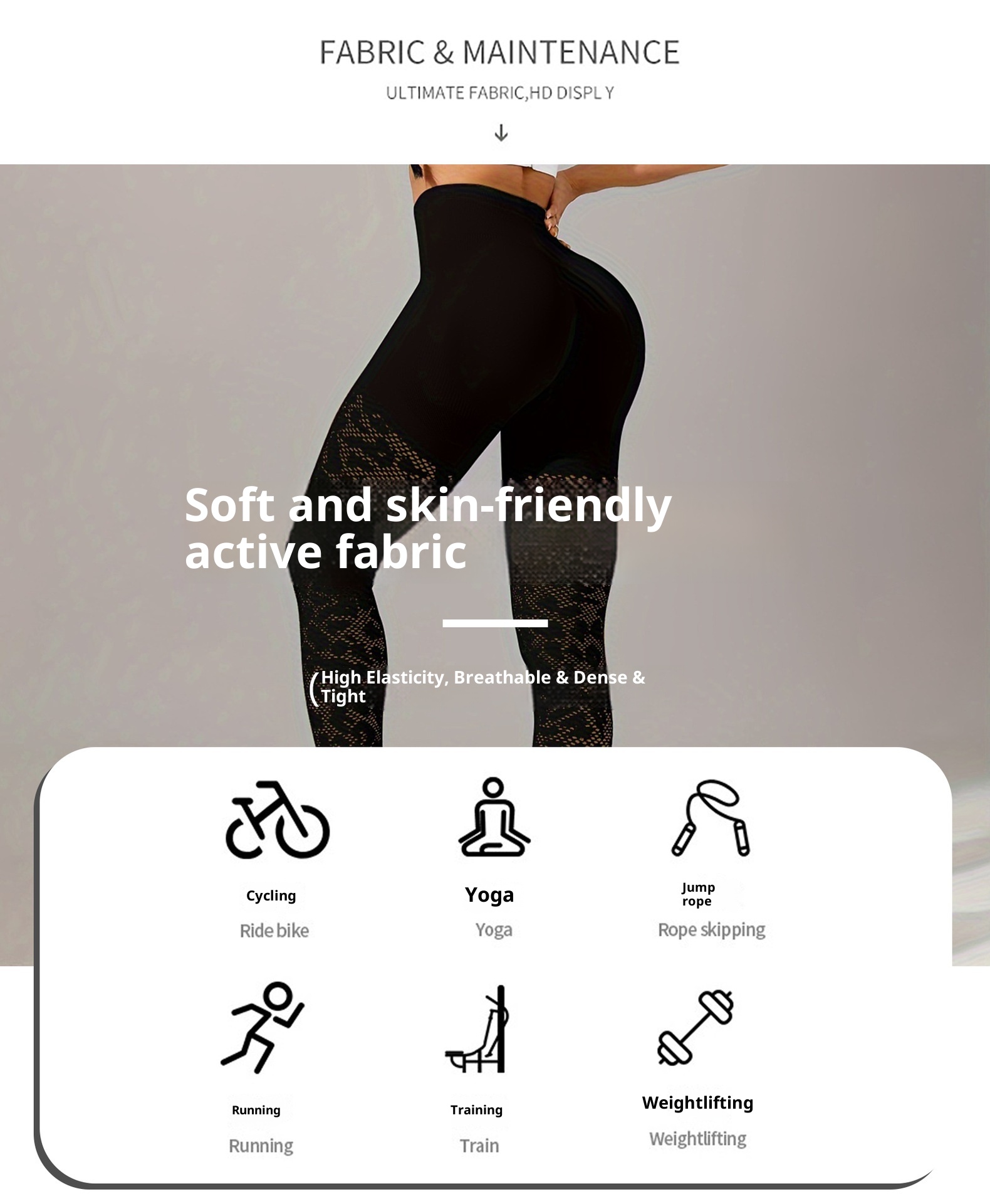 Legging de sport ActiveGo Cross-Border Slim Jacquard pour femme, idéal pour le fitness, les activités de plein air, la course à pied et le yoga._voghion.com