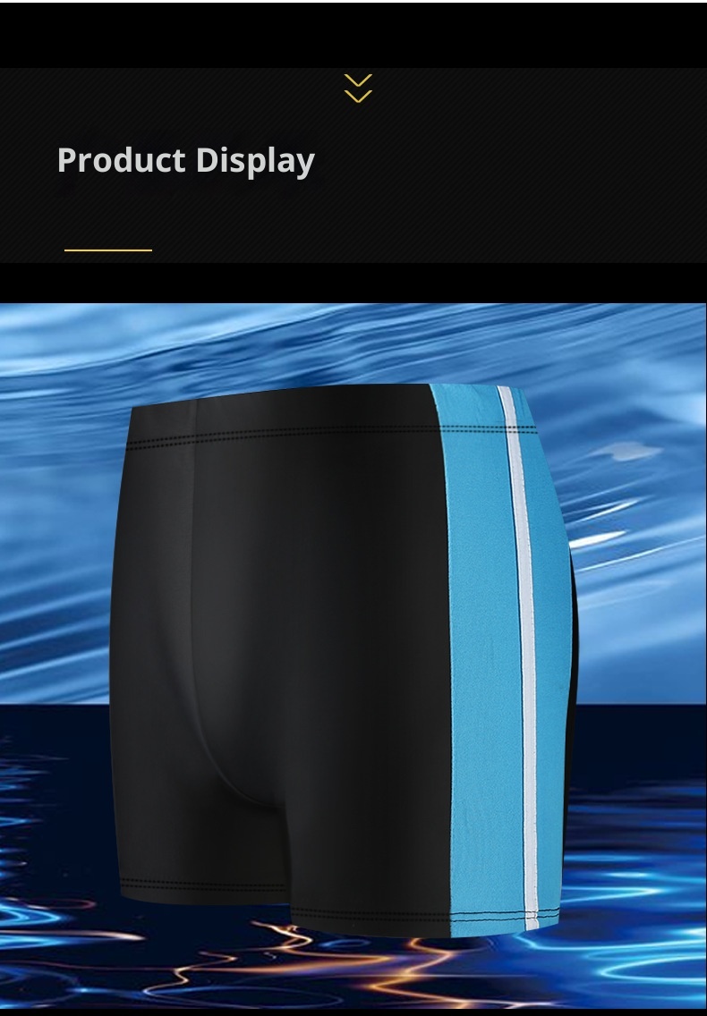 001 Men's Swim Trunks Anti-Embarrassment Adult Sports Plus Size Fashion Color Block Quick-Dry Beach Boxer Shorts_voghion.com