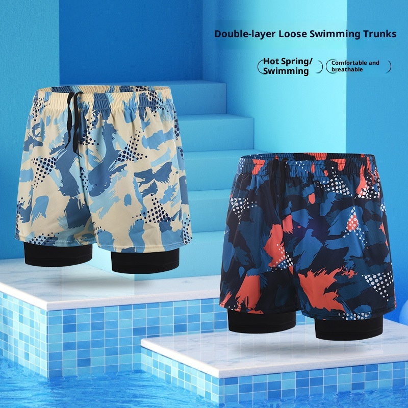 001 Neue, schnelltrocknende, doppellagige, bedruckte Badehose in Übergröße mit Anti-Peinlichkeits-Effekt – Professionelle Herren-Bademode_voghion.com