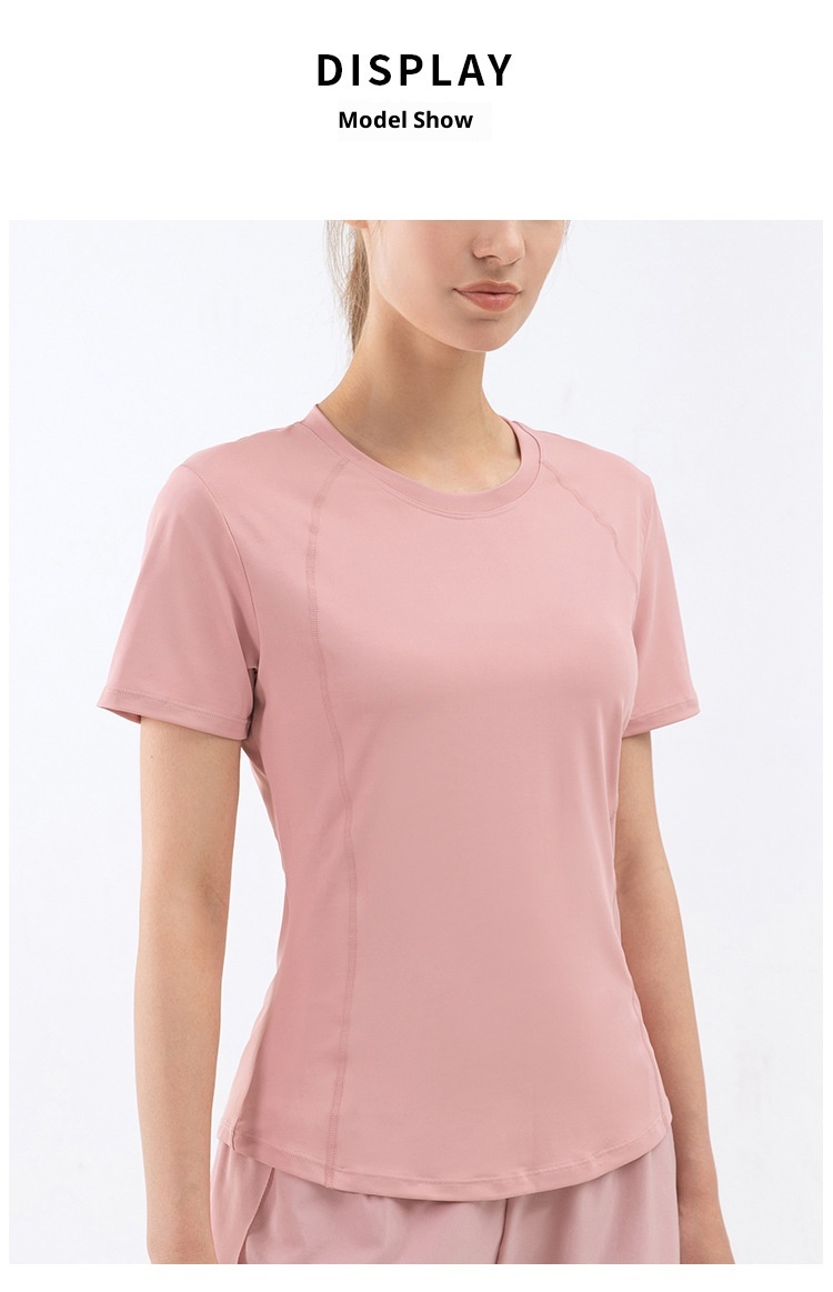 ActiveGo ActiveGo Haut de sport amincissant à manches courtes pour femme, coupe transfrontalière européenne et américaine, haut de fitness décontracté et respirant,_voghion.com