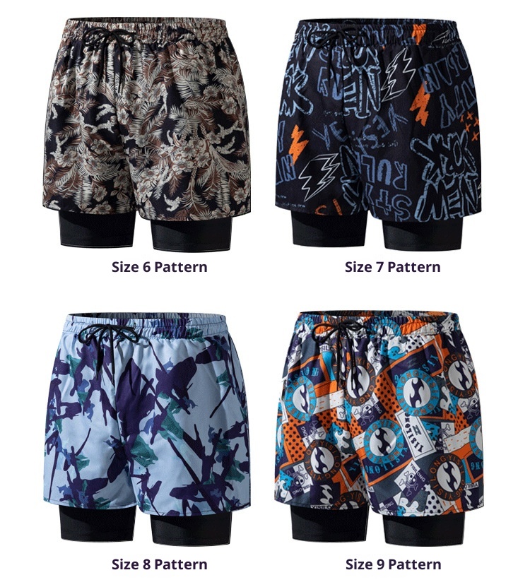 001 Men's Swimming Trunks Adult New Double Layer Anti-Embarrassment Professional Boxer Quick-Dry Fashion Loose High Elastic_voghion.com