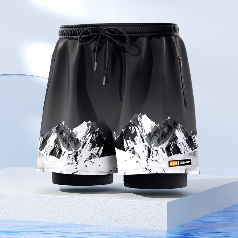 001 Yuke Herren Badehose, doppellagig, schnelltrocknend, professionell, Anti-Peinlichkeits-Badehose, neue große Größe, lockerer Schnitt, Sonnenschutz_voghion.com