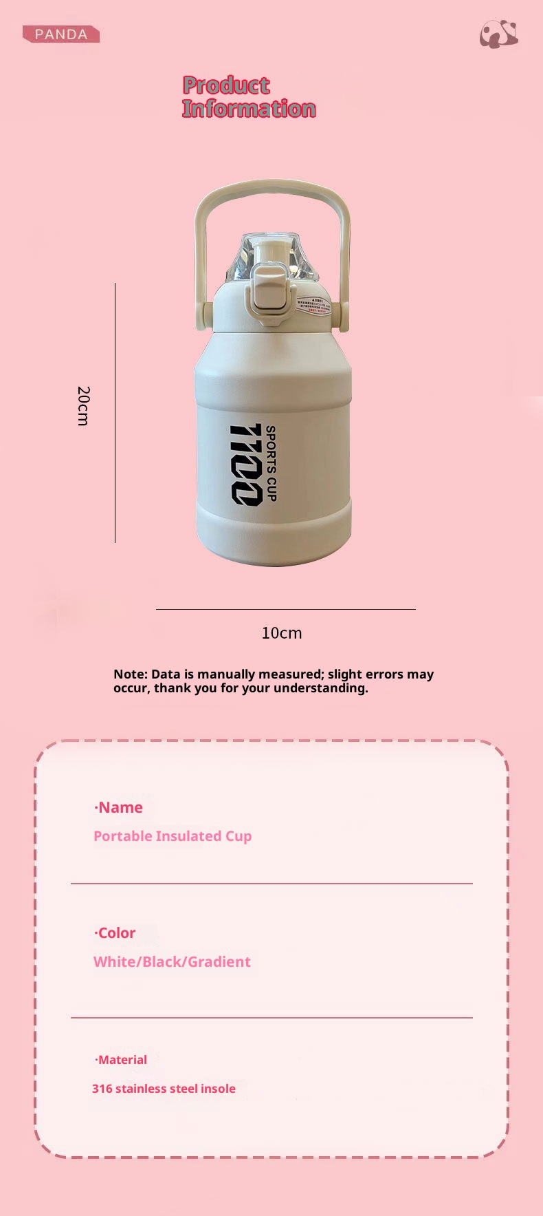 001 Borraccia termica in acciaio inossidabile di grande capacità con cannuccia per sport all'aperto, portatile, fitness, thermos_voghion.com