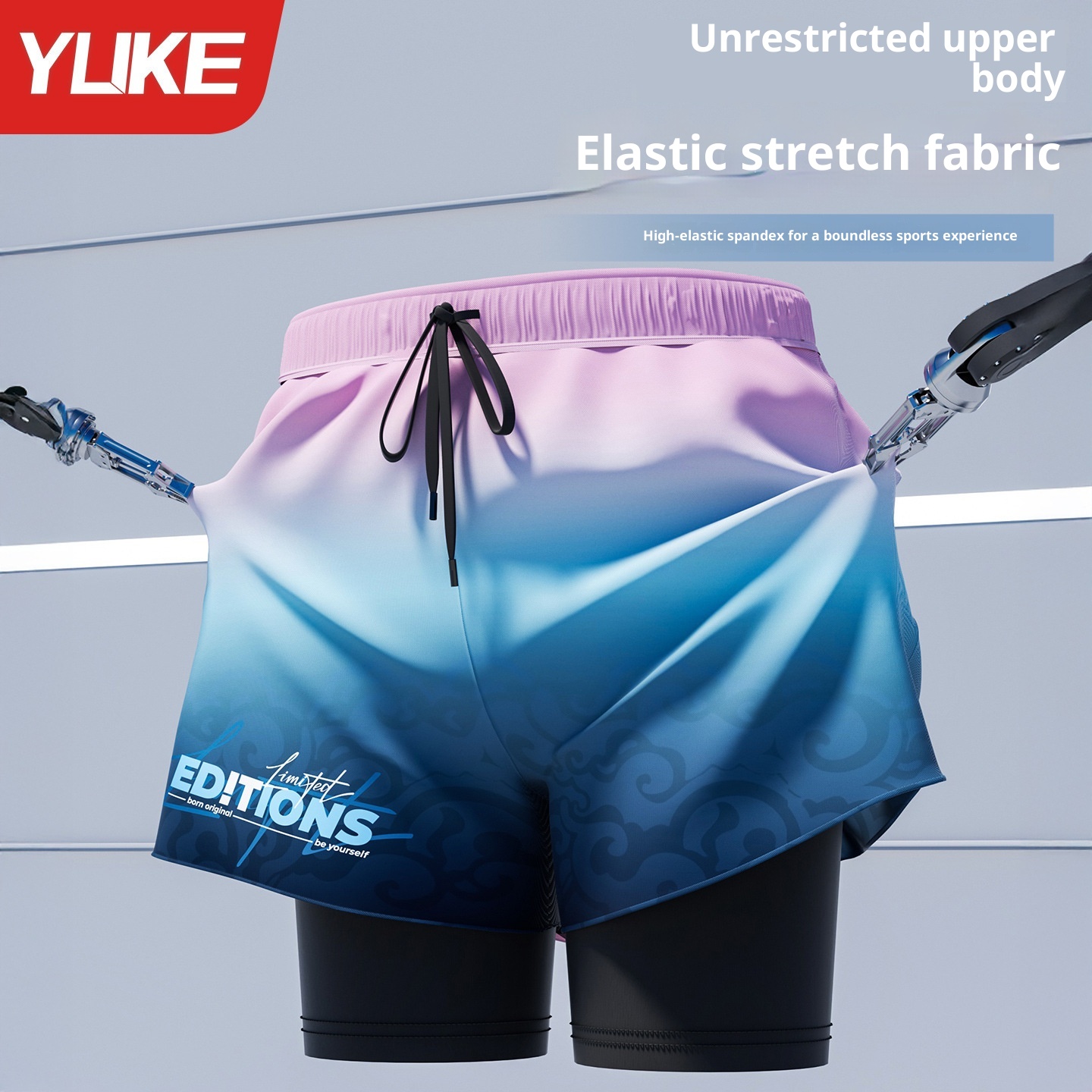 001 Men's Swimming Trunks Adult Five-Point Double-Layer Anti-Embarrassment Professional Training Quick-Dry Plus Size Beach_voghion.com