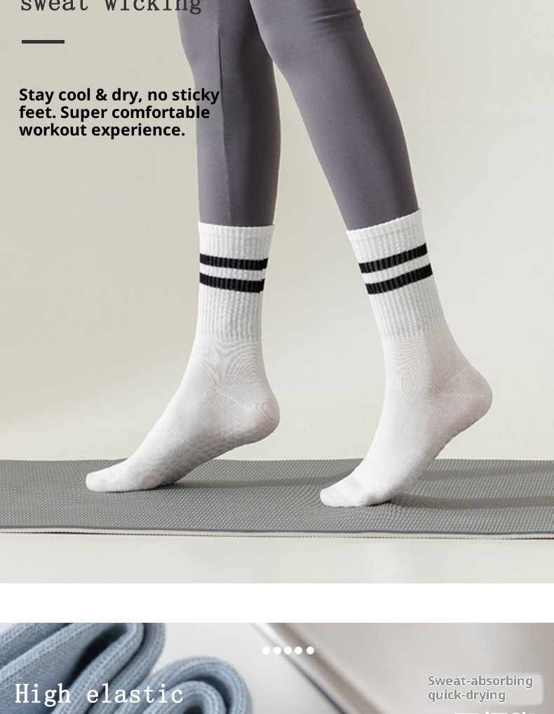 001 Pilates Professional Fünf-Zehen-Socken für mittelhohe Waden, rutschfest, einfarbig, für Yoga und Bodenarbeit_voghion.com