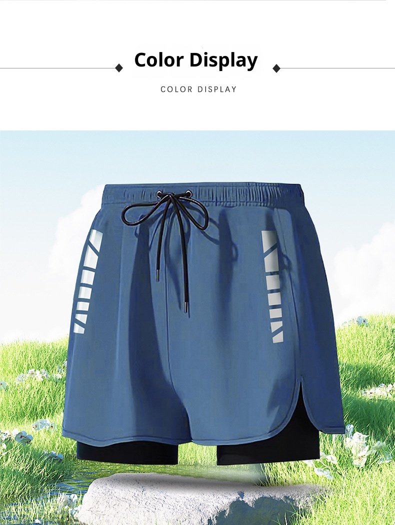 001 Adult Trunks Double Layer Loose Anti-Embarrassment Quick-Dry Swimming Suit Men's Boxer Large Size Swimsuit Hot Spring_voghion.com