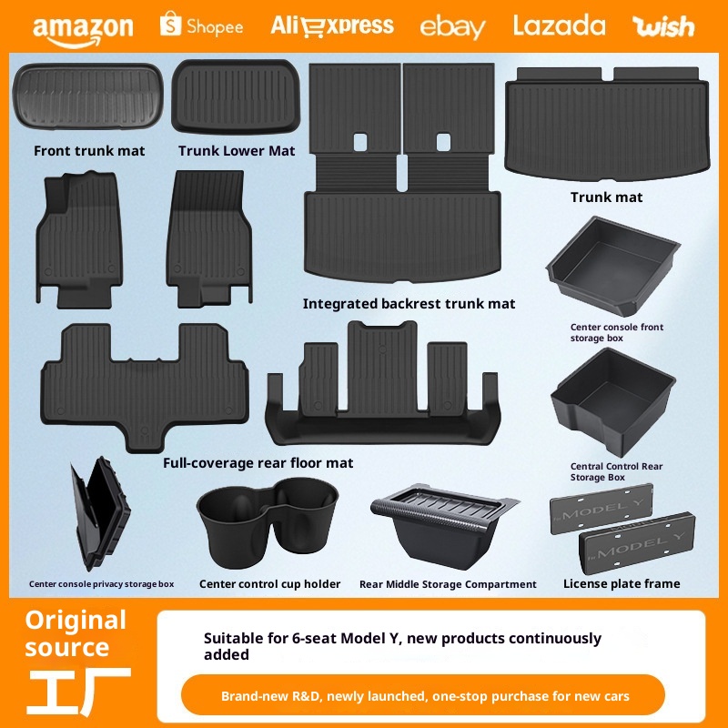 Suitable For 6-Seater Model Y Tesla Floor Mats Door Box Cup Holder Hook Trunk Mat Protection Storage_voghion.com