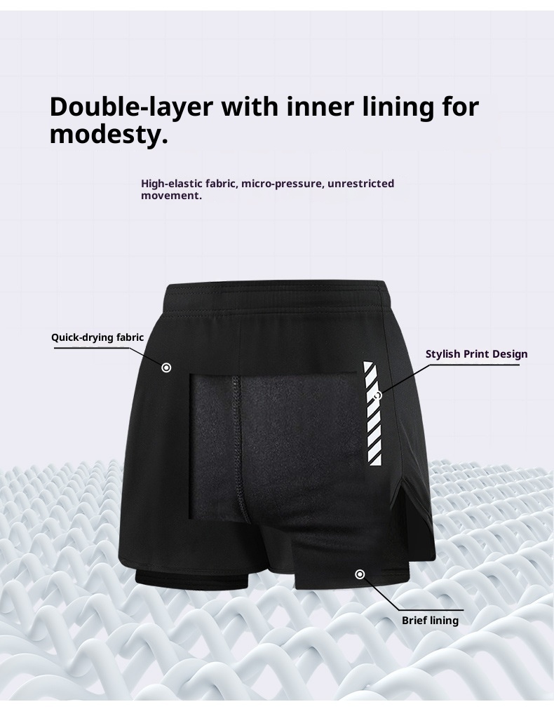 001 New Men's Trunks Double Layer Anti-Embarrassment Quick-Dry Plus Size Boxer Adult Swimwear Beach Shorts Swimming Gear_voghion.com